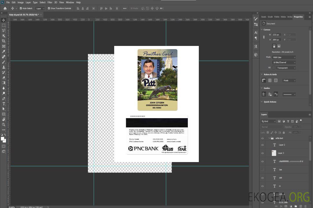 États-Unis Carte d'étudiant de l'Université de Pittsburgh, carte Panther template États-Unis Carte d'étudiant de l'Université de Pittsburgh, carte Panther template